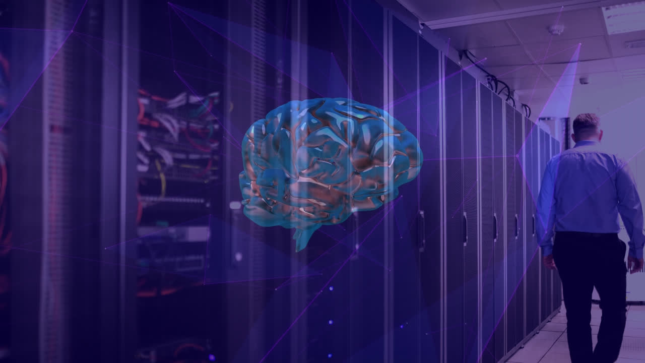 animación del cerebro girando sobre los servidores