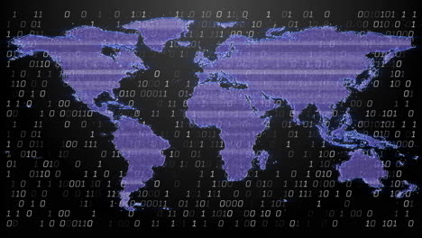 world map with binary code, data processing animation