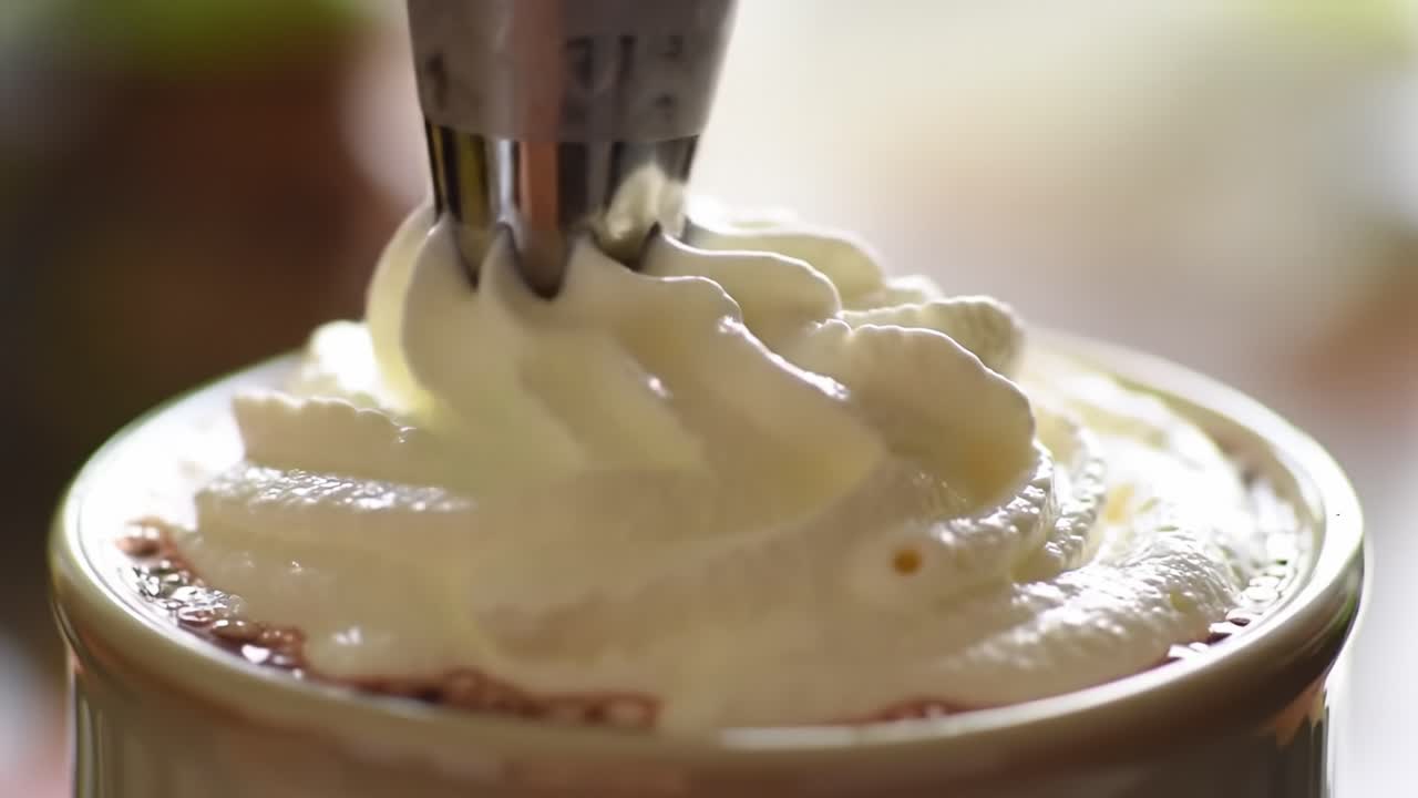 Indulgent Dessert: A Close-Up of Whipped Cream Topping on a Delicious Hot Beverage Captured in Two Perfect Frames