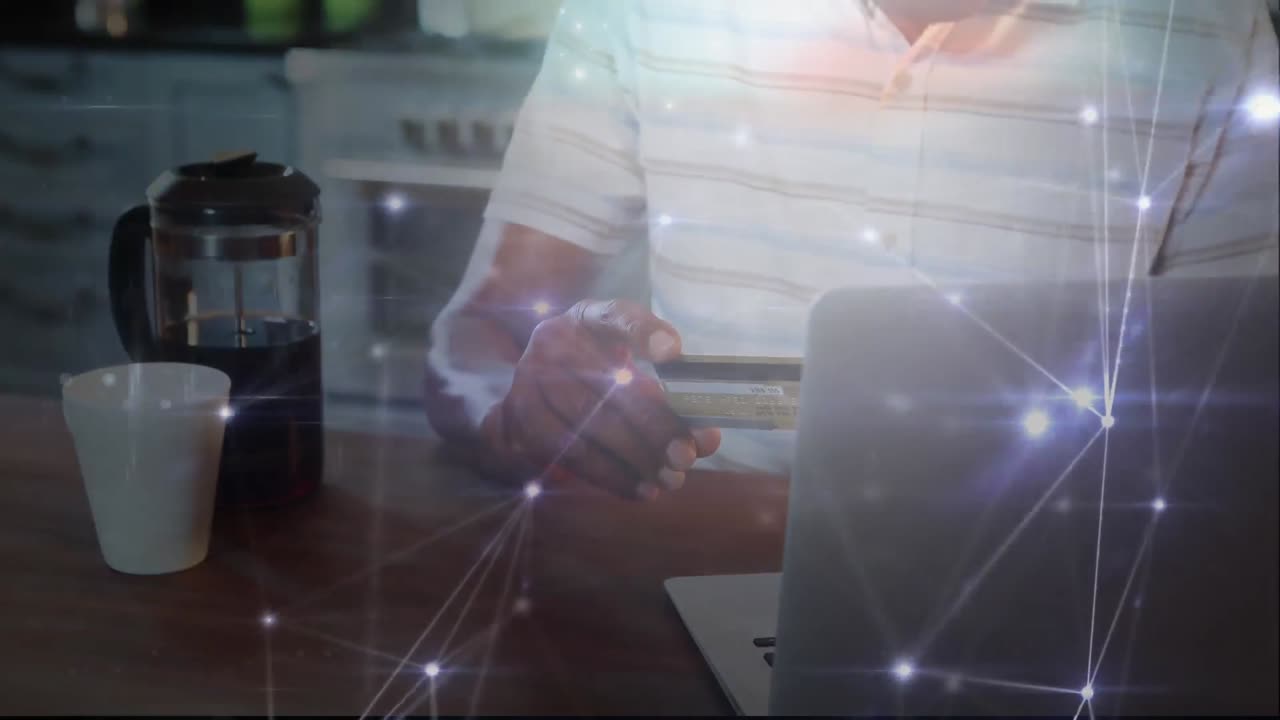 Caucasian man in social distancing buying online