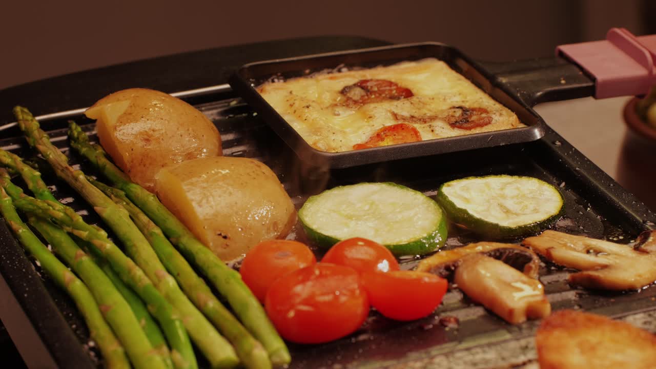 French Swiss or Spanish restaurant with traditional tapas food, Spanish cuisine, delicious tapas and cheese plate, bruschetta with cheese, olives dry tomatoes and tasty sandwich bar appetizer, buffet