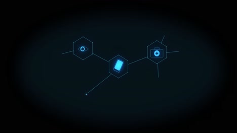 Animation-of-network-of-medical-icons-and-data-processing-over-black-background