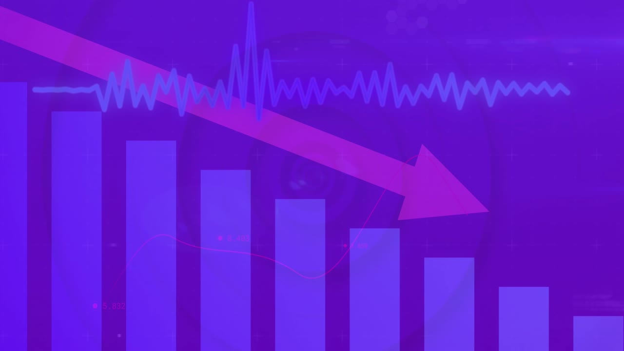 Animation of financial data processing over with pink arrow