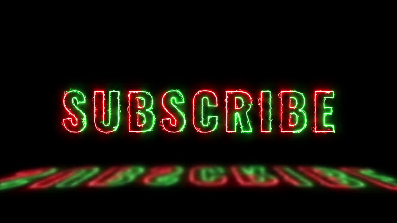 en un fondo negro, texto de línea delgada'suscribirse' con luces verdes y rojas con reflejos. tipografía animada simple con un bucle continuo. gráfico de movimiento con tipografía 4k