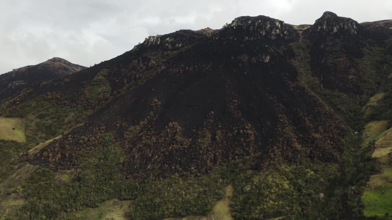 Aerial view, destruction by forest fire, El Cajas National Park, Cuenca Ecuador.
