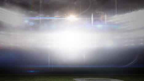animation of blurred moving lights and bokeh light spots at floodlit sports stadium