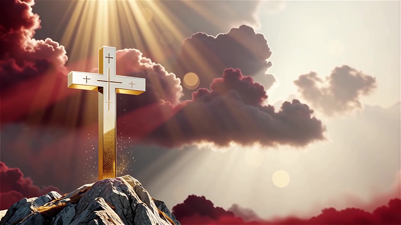 Croce Cristiana Luce Celestiale Sfondo per il Culto.