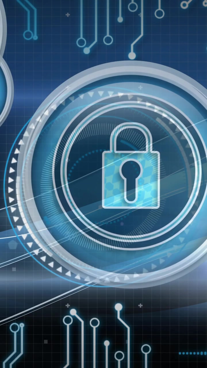 Animazione di lucchetti di sicurezza online con scheda madre di computer sullo sfondo