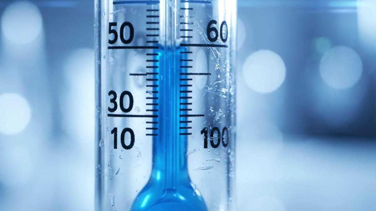 En närbildsgranskning av en precisionstermometer som visar vätskeutvidgning i en laboratoriemiljö, vilket belyser temperaturmätningar och kalibrering.