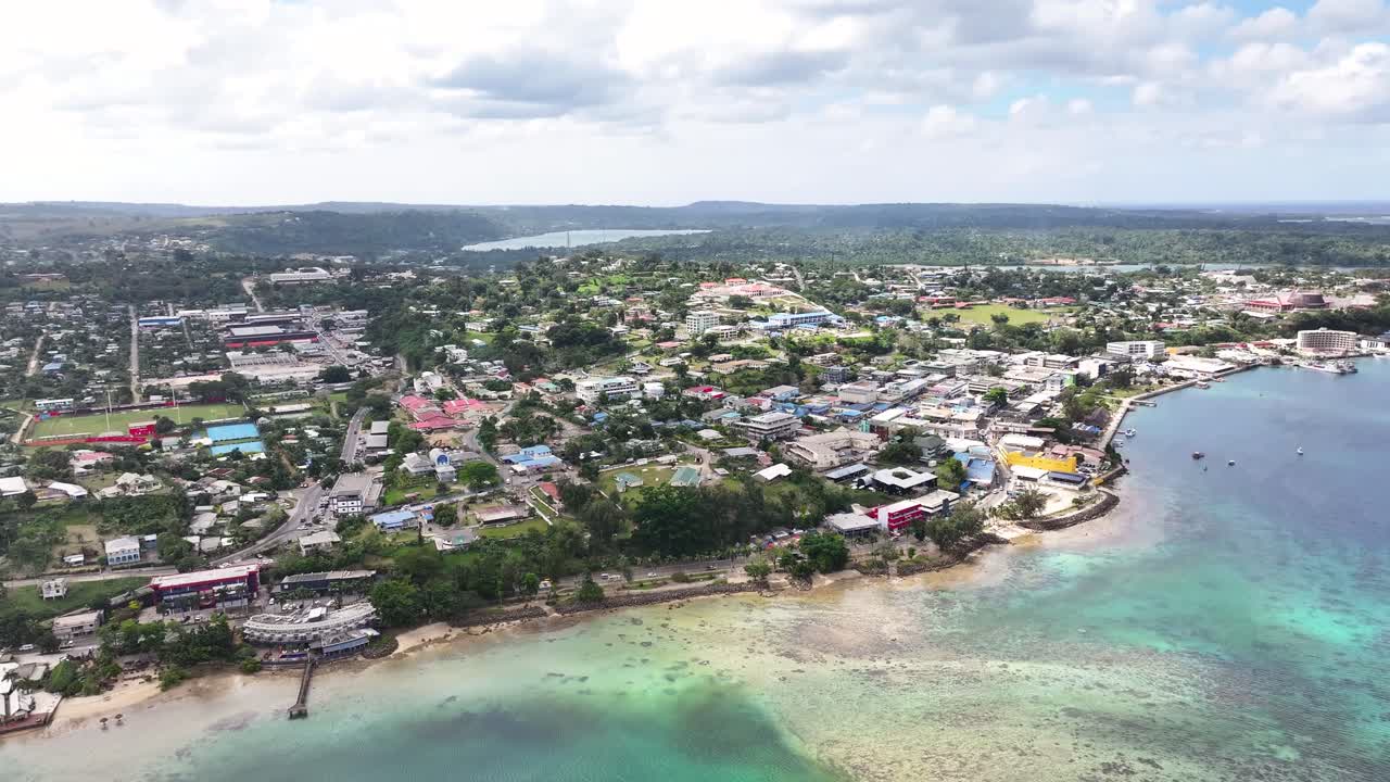 Port Vila, Efate, Vanuatu - A Picturesque View of a Coastal Town Encircled by Turquoise Waters - Aerial Drone Shot