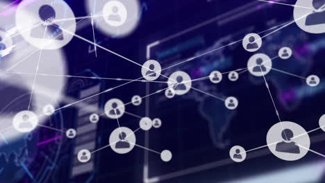 fondo de interfaz digital con conexiones de red y animación de procesamiento de datos