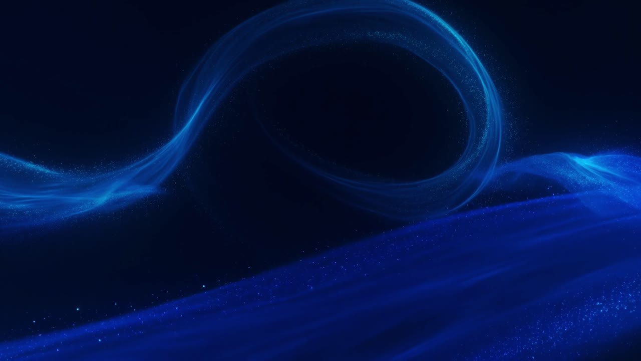 Flowing Blue Light Particles and Waves on Dark Background