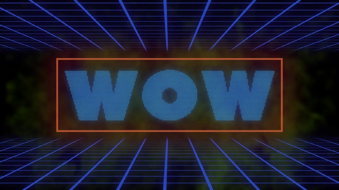 Animazione di "wow" in uno spazio digitale nero con linee blu.