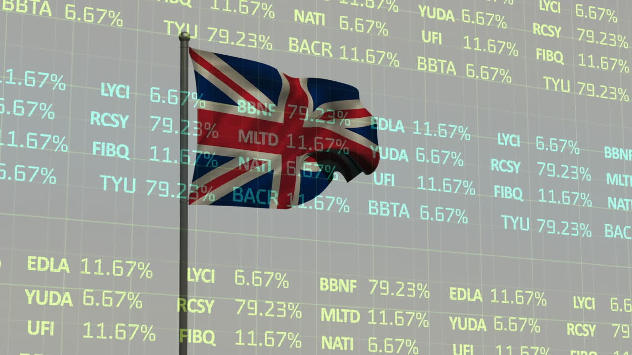 Animazione della bandiera della Gran Bretagna su dati finanziari