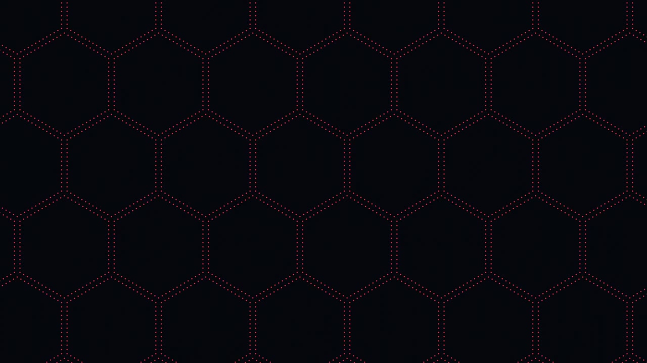 Hexagons pattern with neon light and dots on dark gradient