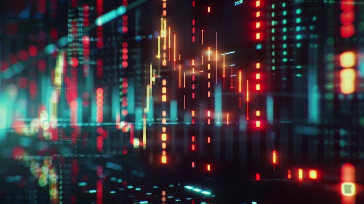 Abstrakte Stadtszene aus Daten und Code, erstellt mit generativer KI