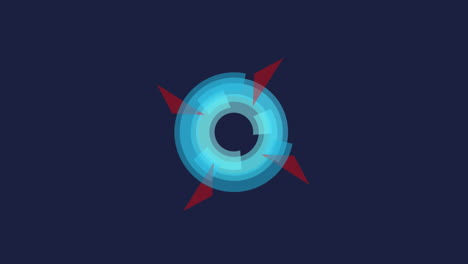 spinning blue wheel with red shapes on black