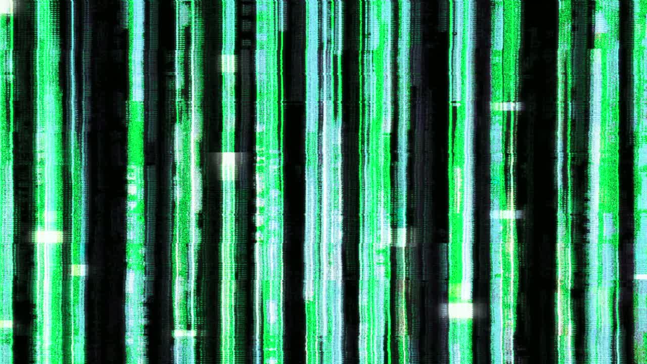 Green Vertical Lines Glitch Intro Animation, Moving Particles.