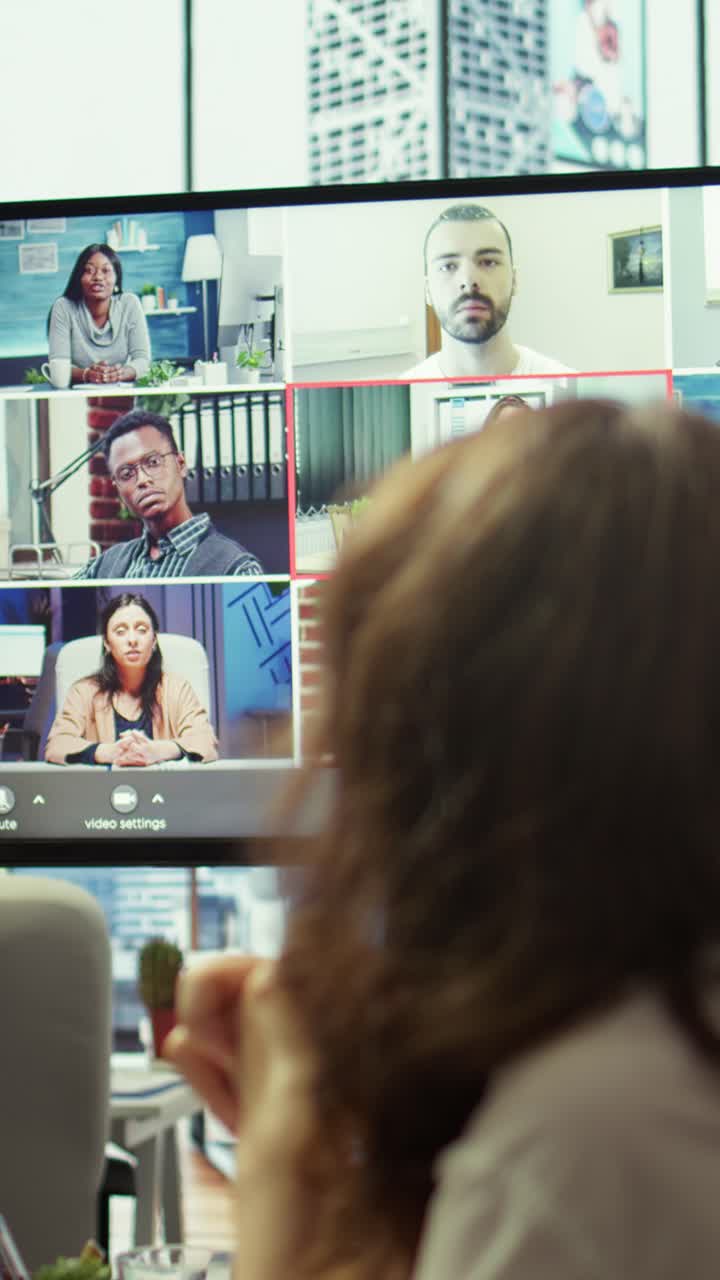 Vertical Video General manager starts a meeting on online videoconference call in the boardroom