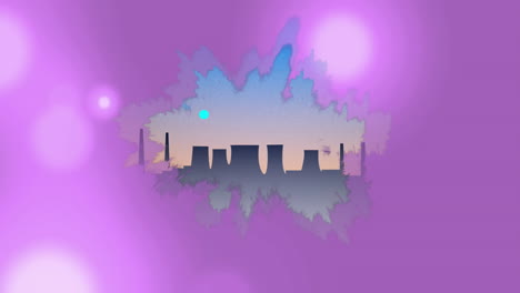 colorful gradient animation over abstract cityscape silhouette on purple background