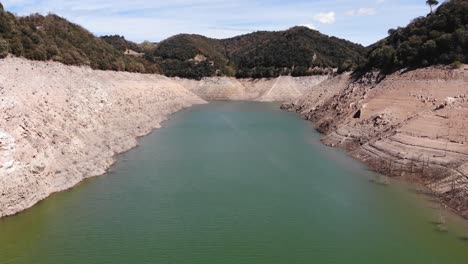 empty reservoir. aerial shot. drought