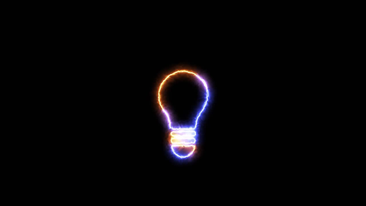 Glowing Neon Light Bulb on Black Background