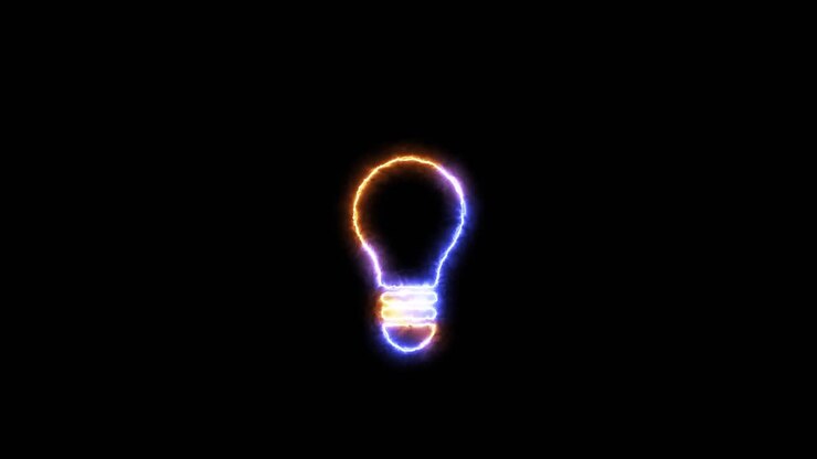 Glowing Neon Light Bulb on Black Background
