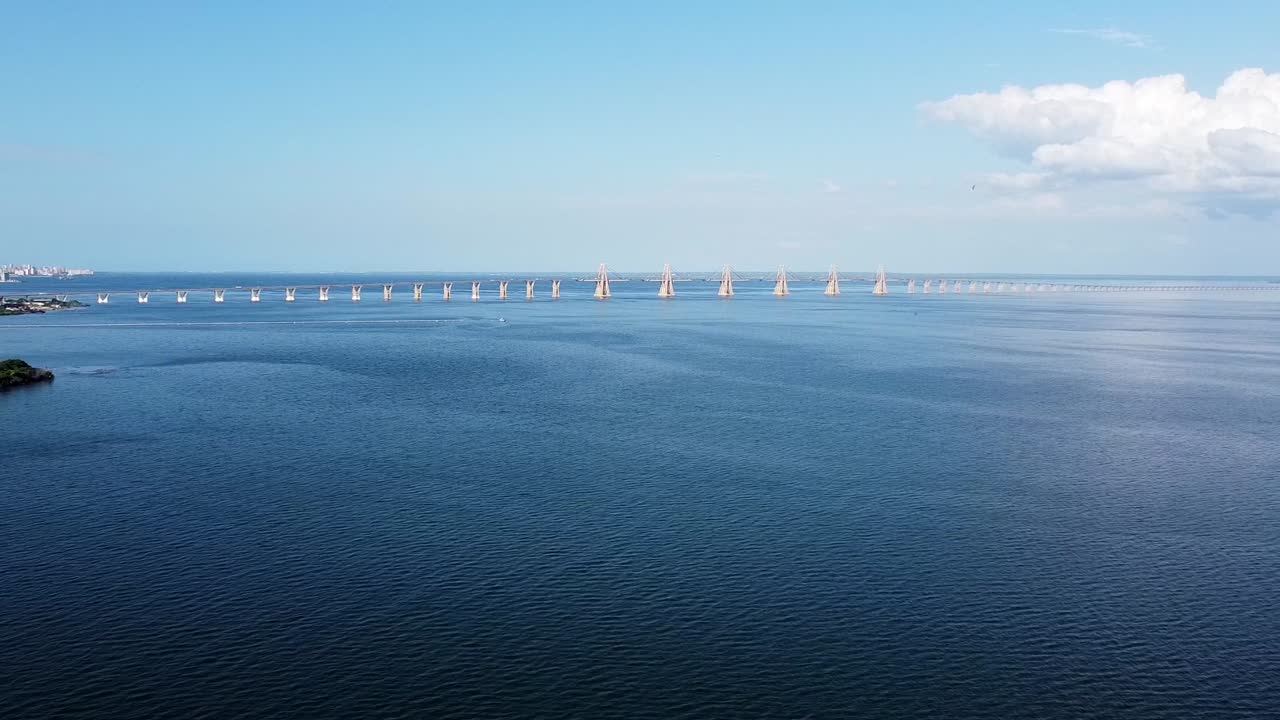 Aerial drone view of Maracaibo Bridge located in Venezuela, inside Maracaibo Lake