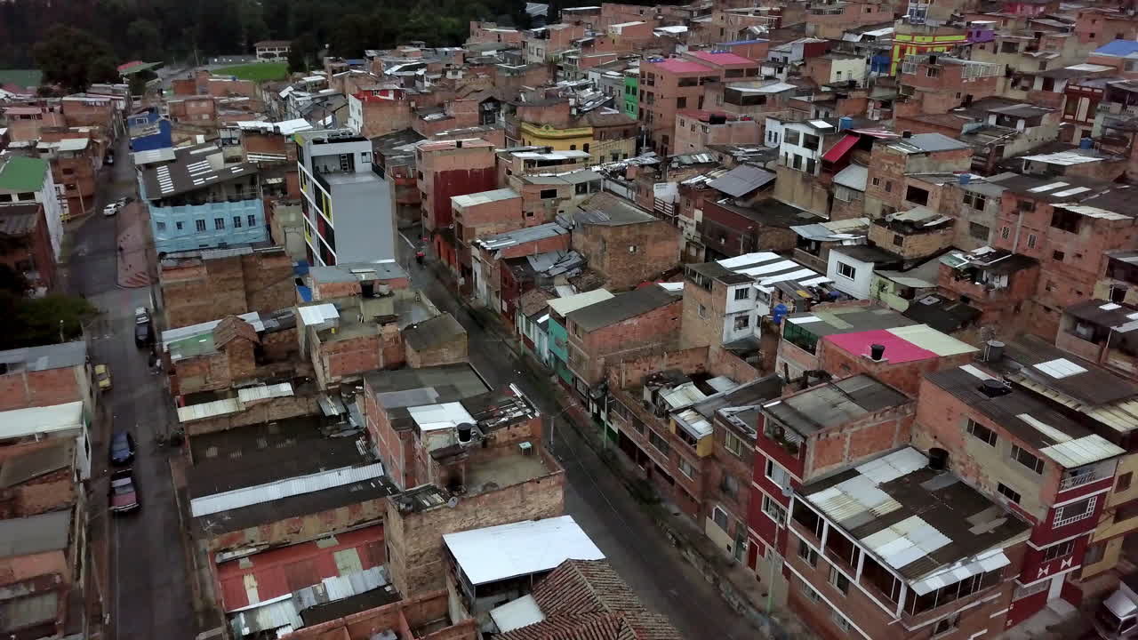 Aerial top shot over slum in Bogota during lockdown