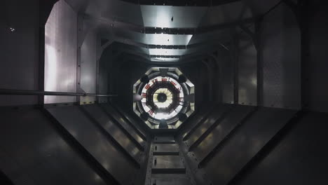 empty grain dryer metal funnel with rotating fan upper view