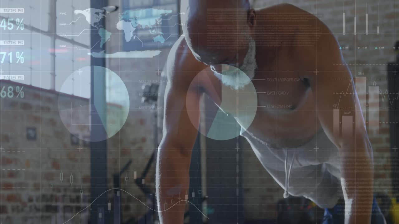 아프리카계 미국인 남성들이 운동하는 디지털 인터페이스의 애니메이션