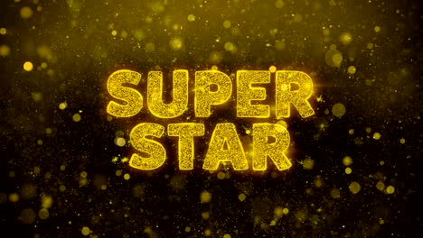 el texto de la superestrella en la animación de partículas de brillo dorado.