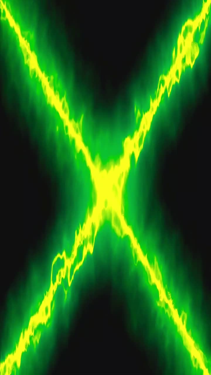 Cruz de energía de neón verde dinámica sobre fondo oscuro