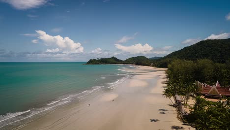 4k hyper-lapse drone footage over beach with beautiful views of koh chang island in thailand