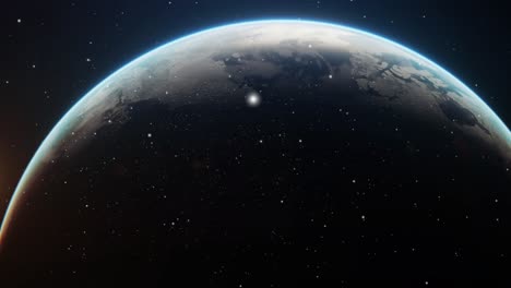 Planeta-Tierra-En-El-Espacio-Rodeado-De-Estrellas-Y-Luz-Solar