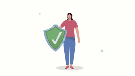 mujer del servicio de seguros con escudo