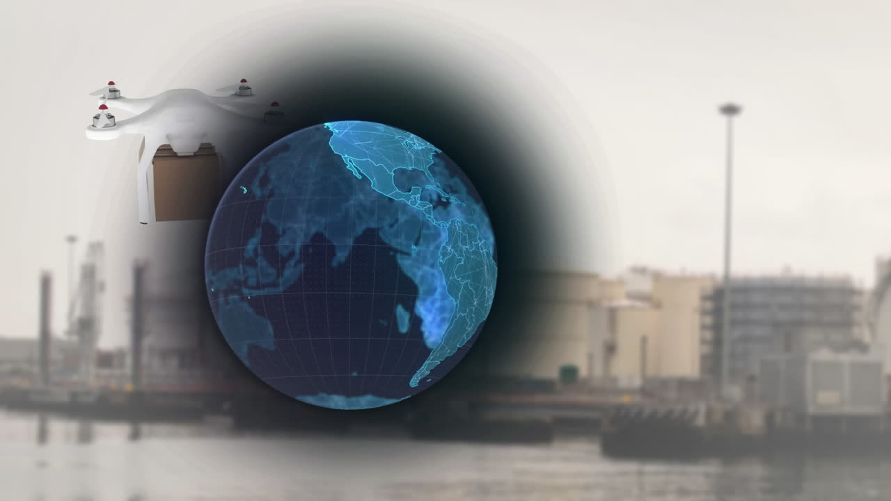 드론을 통한 연결 네트워크의 애니메이션과 항구를 통한 패 ⁇