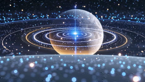 abstract ringed planet in a cosmic environment