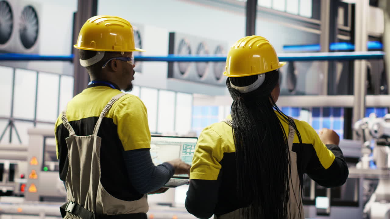 Vertical video Engineering team working together to conduct inspections in industry 4.0 plant