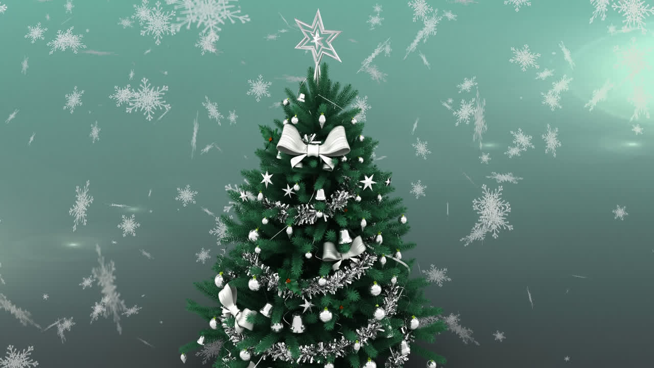 크리스마스 트리와 눈송이가 떨어지고
