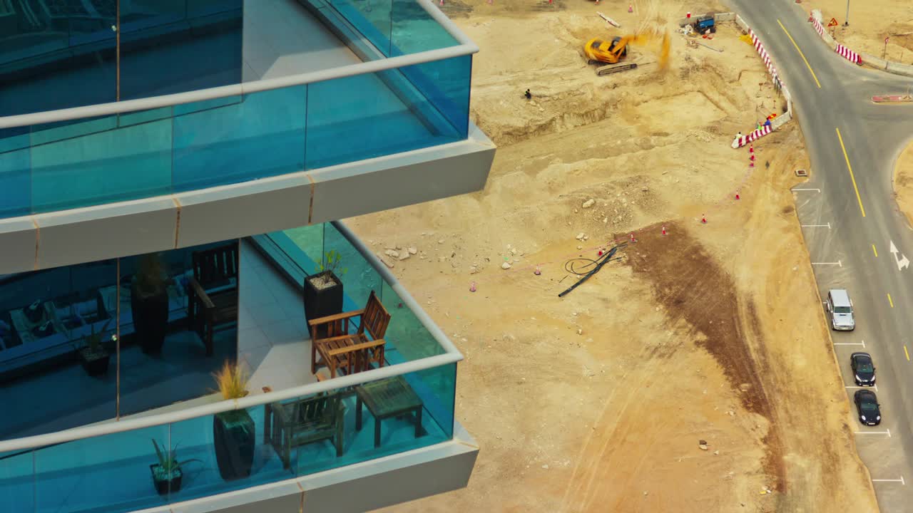 dubai city calle construcción apartamento balcón techo vista 4k lapso de tiempo emiratos árabes unidos