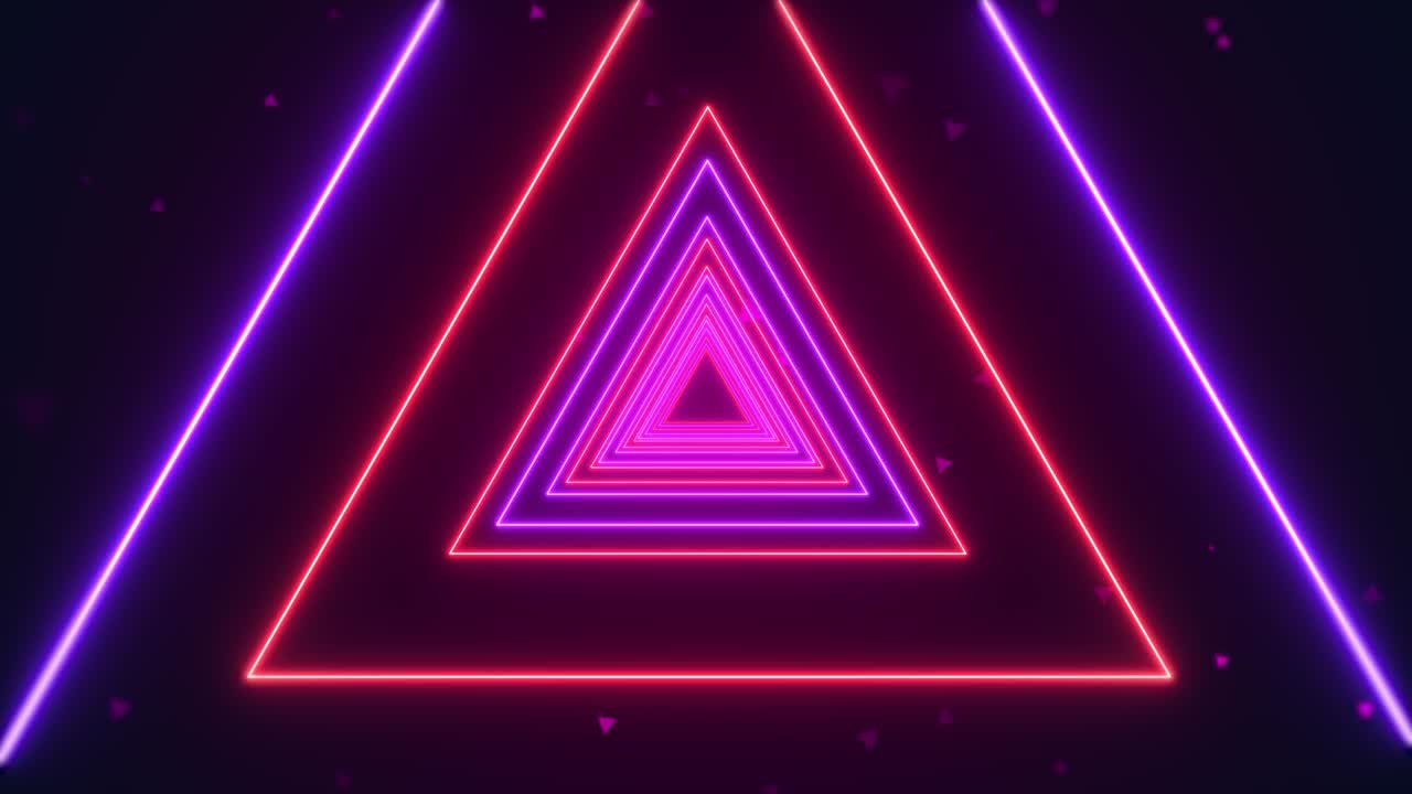 sfondo di animazione a anello di neon rosa brillante di un tunnel spaziale triangolare casuale.