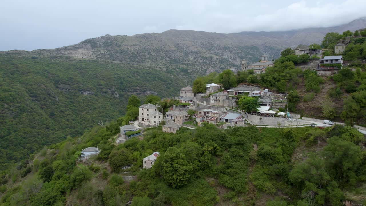 Aerial View of a Mountain Village in Greece