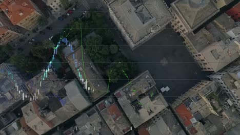 animation of data processing over cityscape