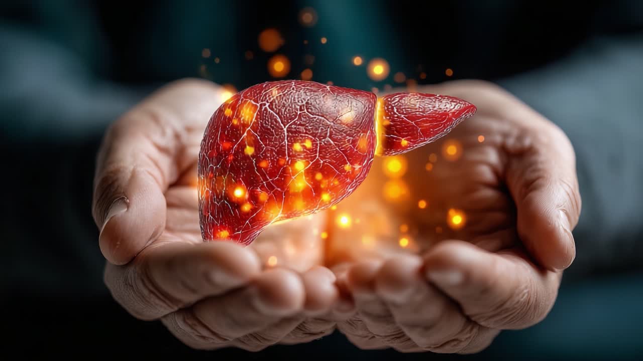 Symbolic Representation of Care for Liver Health: A Visual Emphasis on the Vital Organ Held Cherishingly with Sparkling Lights