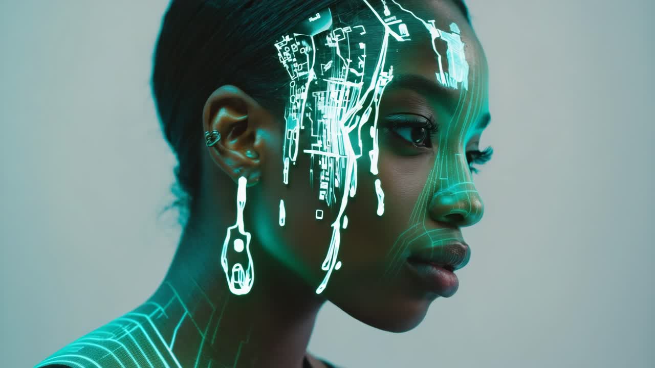 Futuristic Portrait of a Woman with AI Overlay