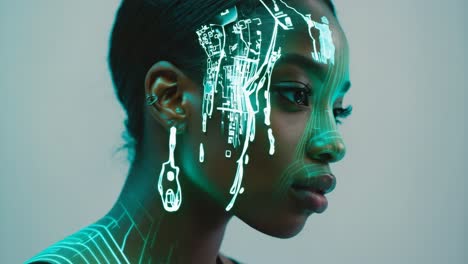 futuristic portrait of a woman with ai overlay
