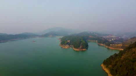 pristine-lake-at-the-edge-of-mountain-forests-aerial-shots-at-morning-video-is-taken-at-umiyam-lake-shillong-meghalaya-india