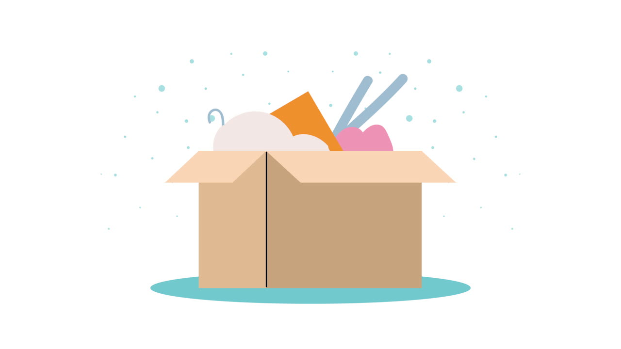 открытая картонная коробка с различными предметами