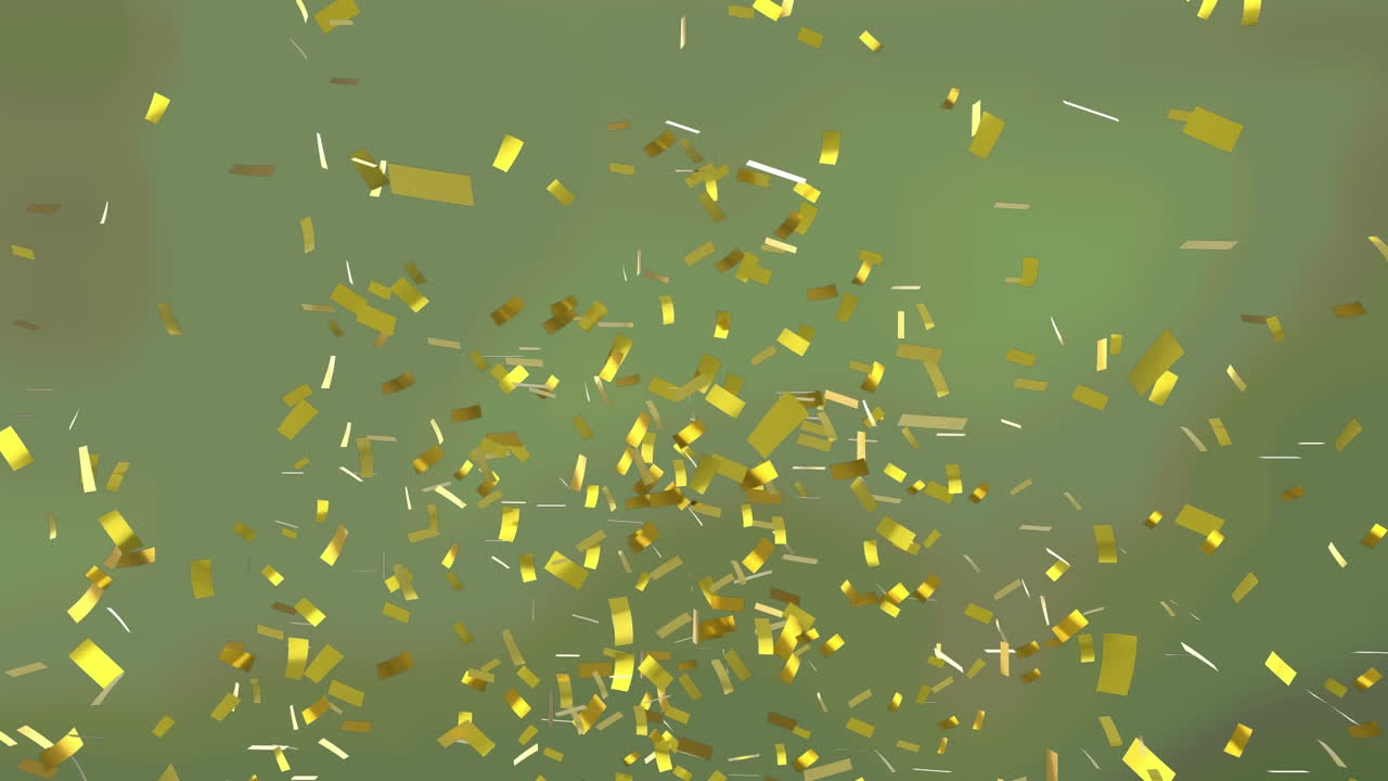 Animation of gold confetti over green background